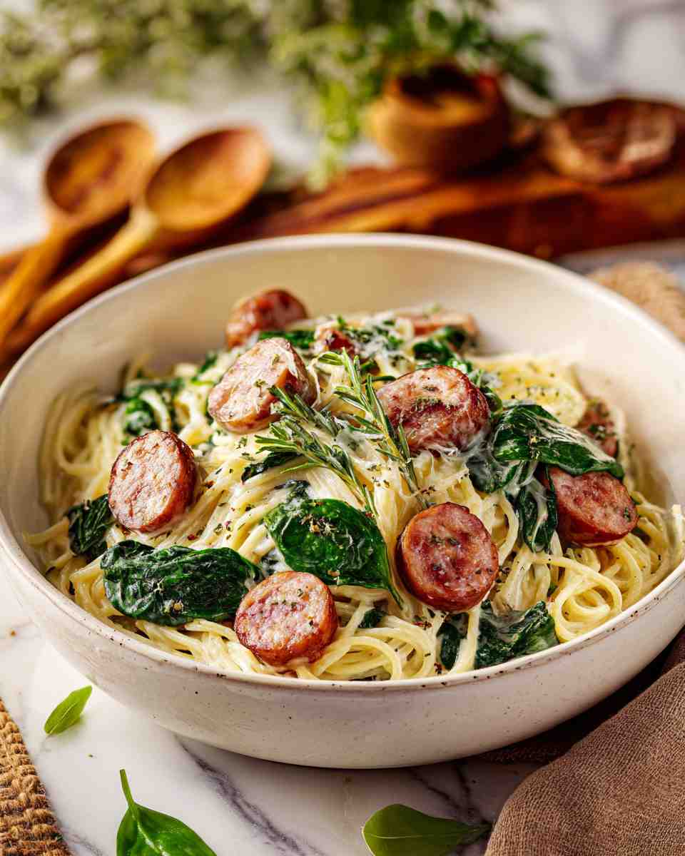 Creamy Sausage and Spinach Angel Hair Pasta