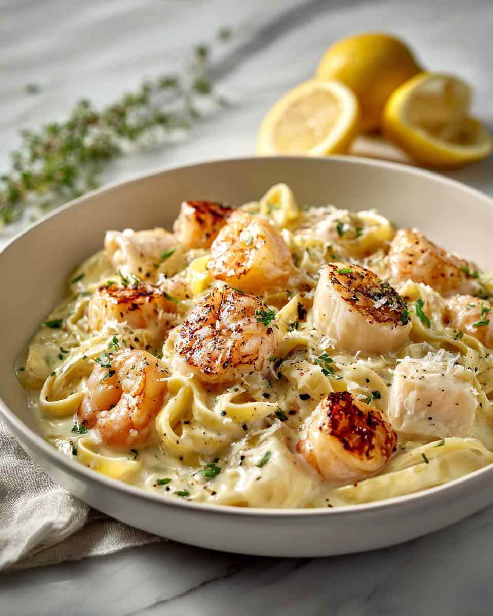 Creamy Seafood Fettuccine Alfredo
