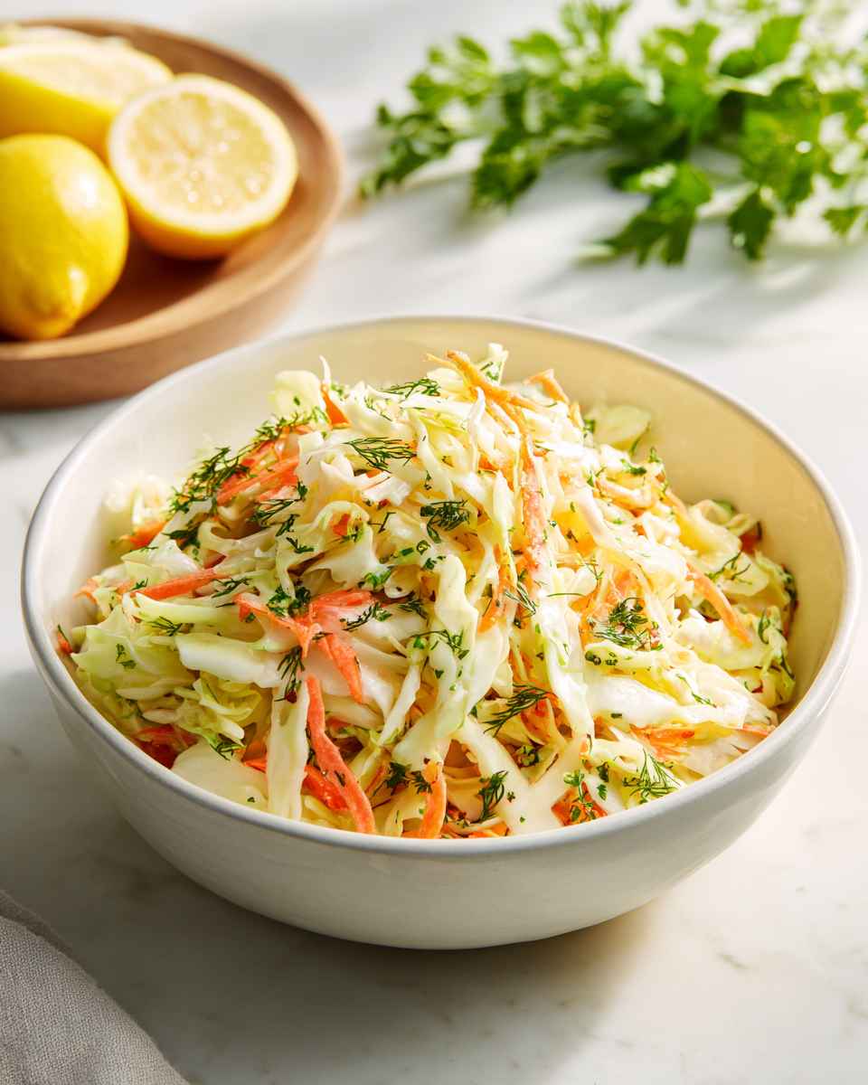 Creamy Shredded Cabbage and Carrot Slaw