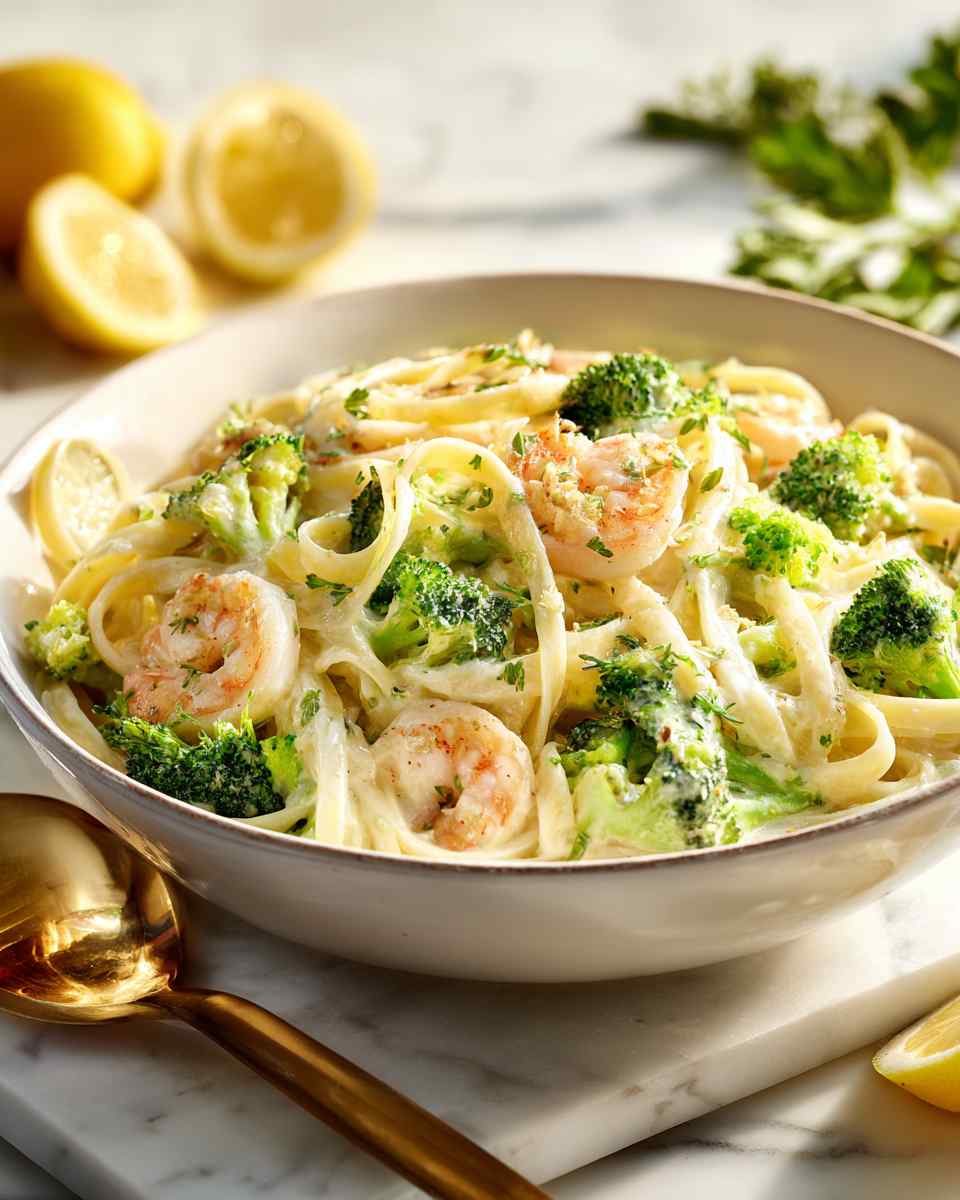 Creamy Shrimp and Broccoli Fettuccine Alfredo