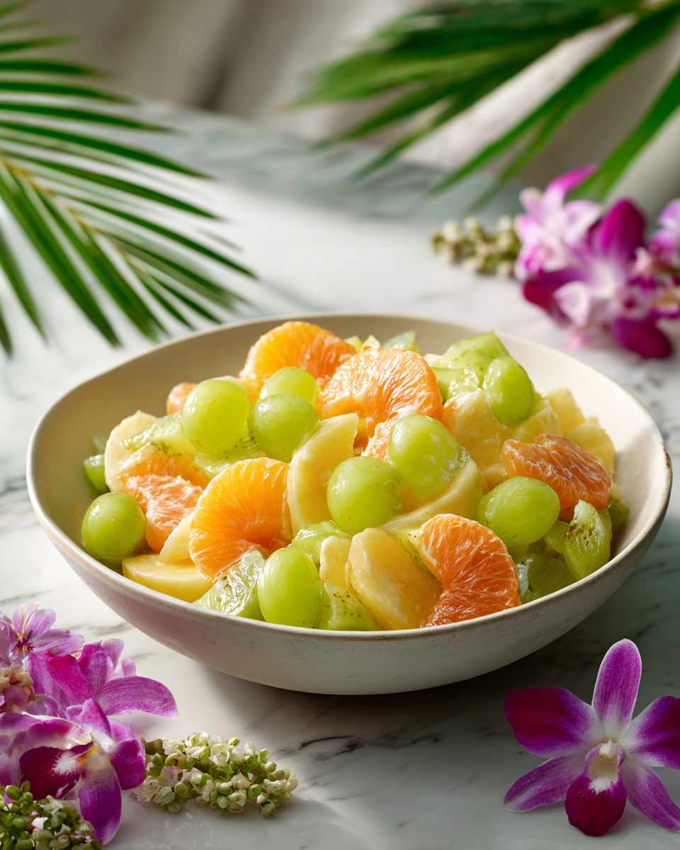 Creamy Tropical Fruit Salad with Coconut and Almonds