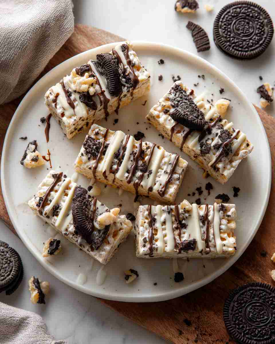 Creamy White Chocolate & Crunchy Oreo Cereal Bars