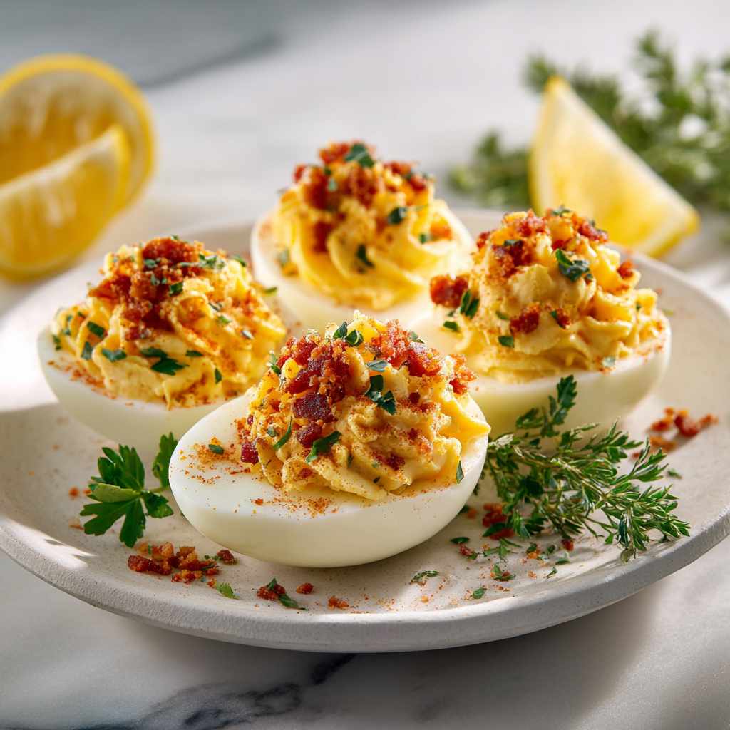 Crispy Bacon and Cheddar Deviled Eggs