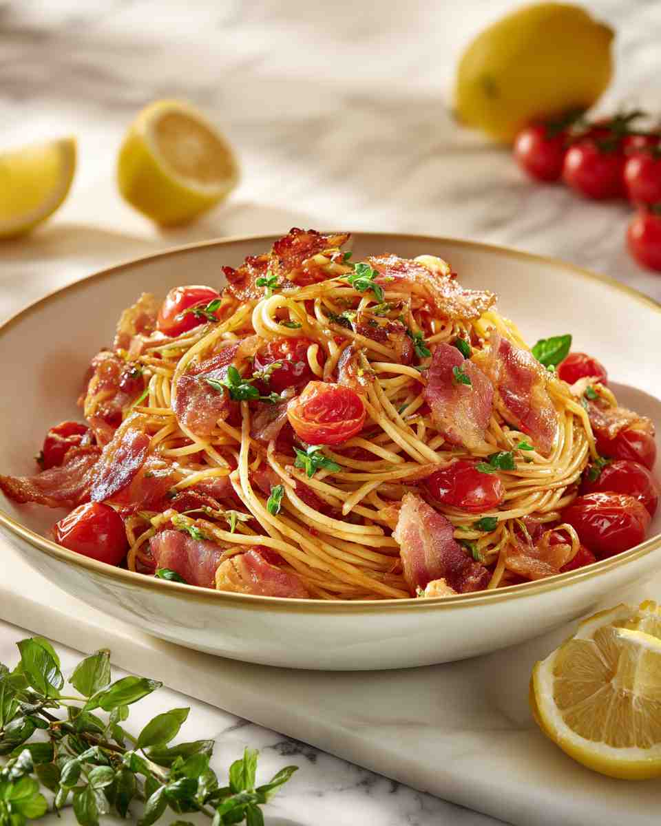 Crispy Bacon and Cherry Tomato Spaghetti