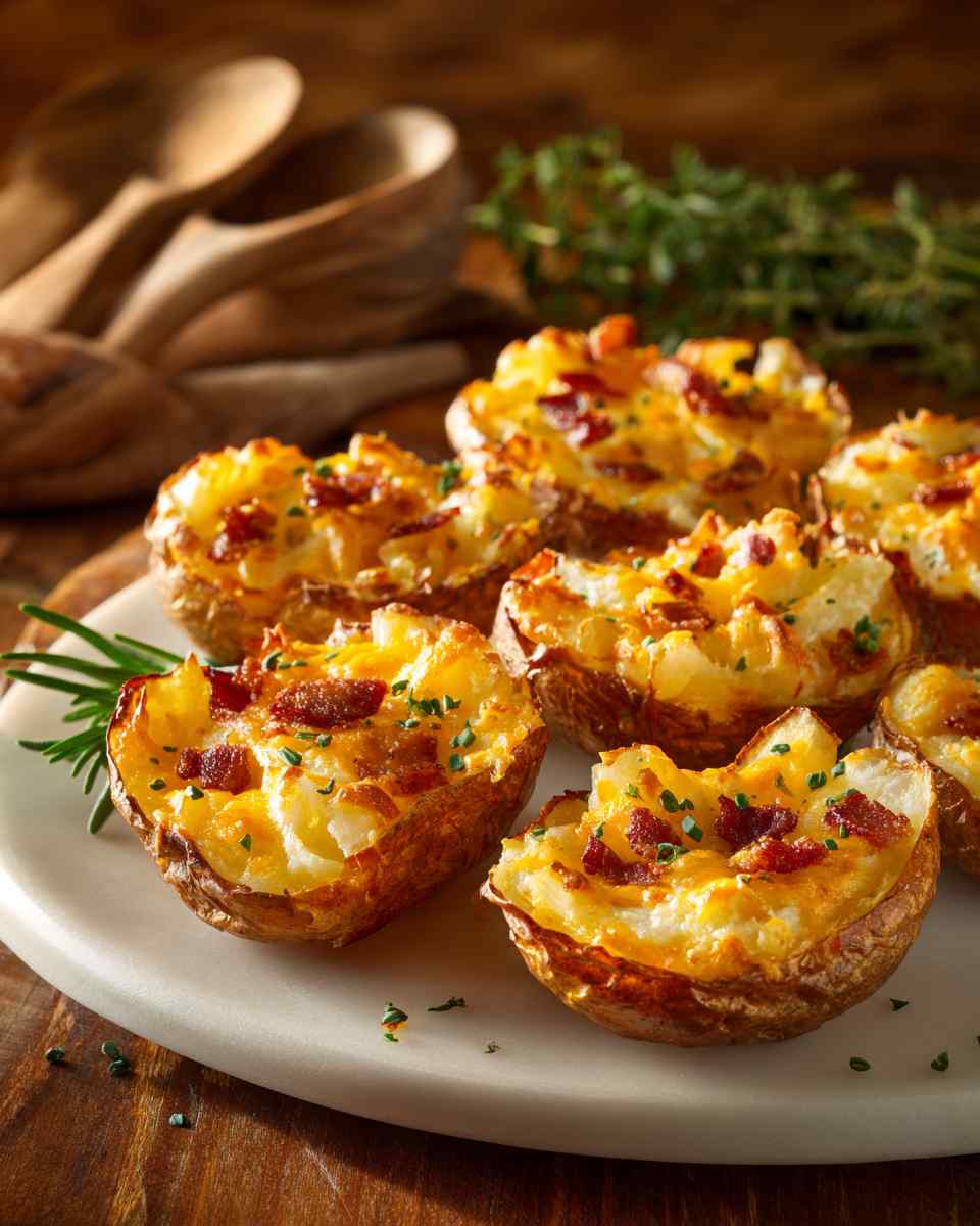 Crispy Baked Bacon Cheddar Potato Skins