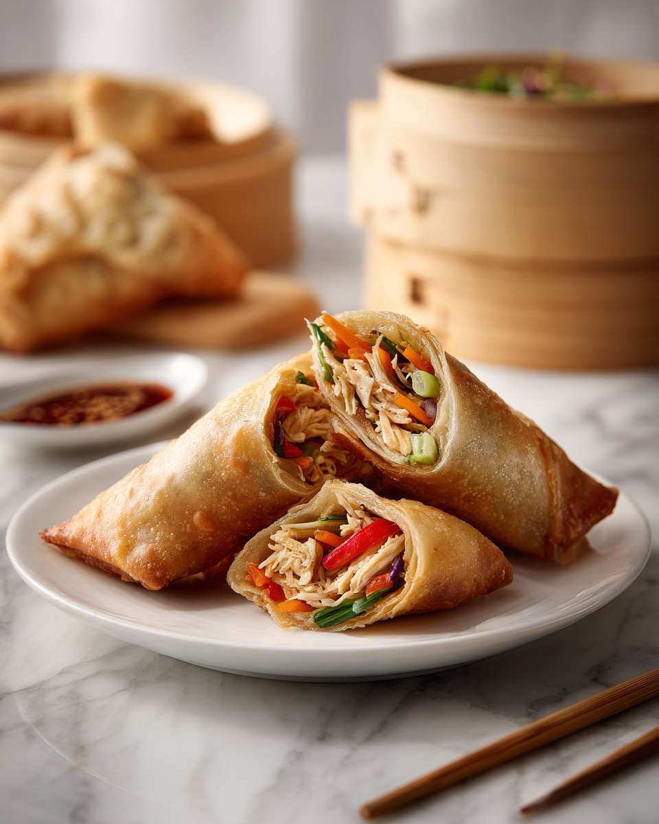Crispy Baked Chicken and Vegetable Egg Rolls