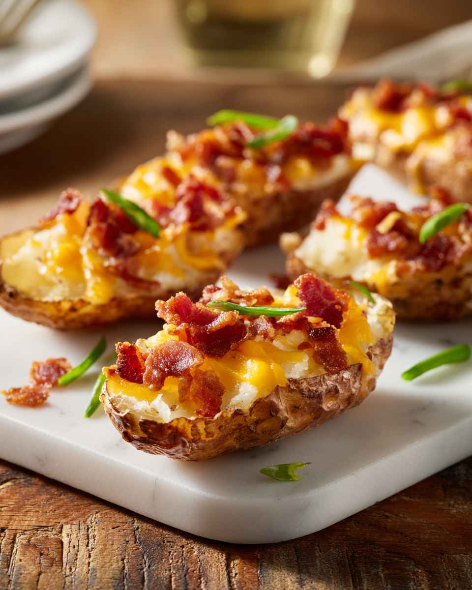 Crispy Baked Potato Skins with Bacon and Cheese