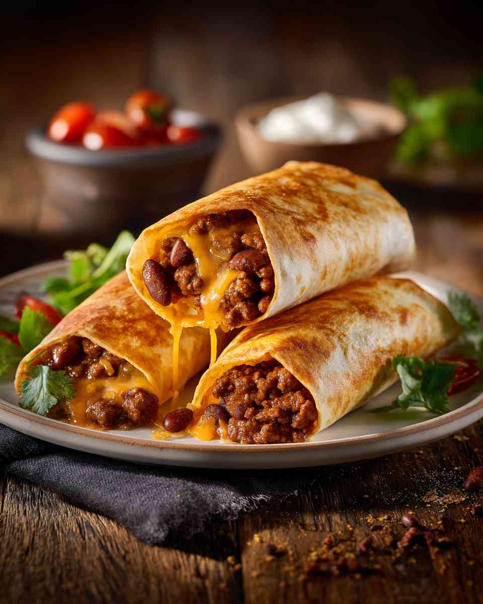 Crispy Beef and Bean Chimichangas