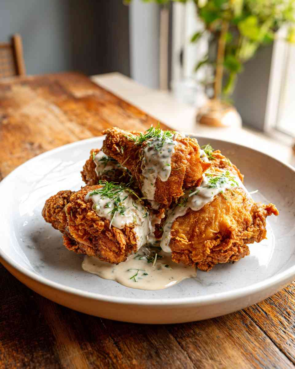 Crispy Buttermilk Fried Chicken with Creamy Pepper Gravy