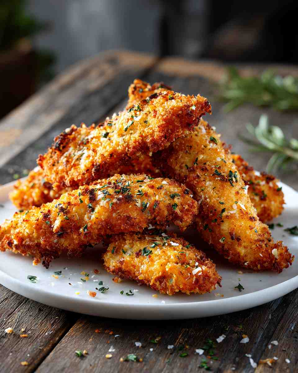 Crispy Fried Chicken Tenders with Parmesan Breading