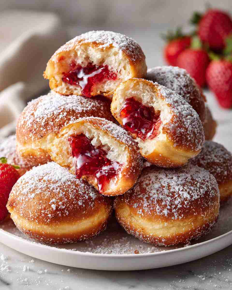 Crispy Fried Doughnuts with Strawberry Jam Filling