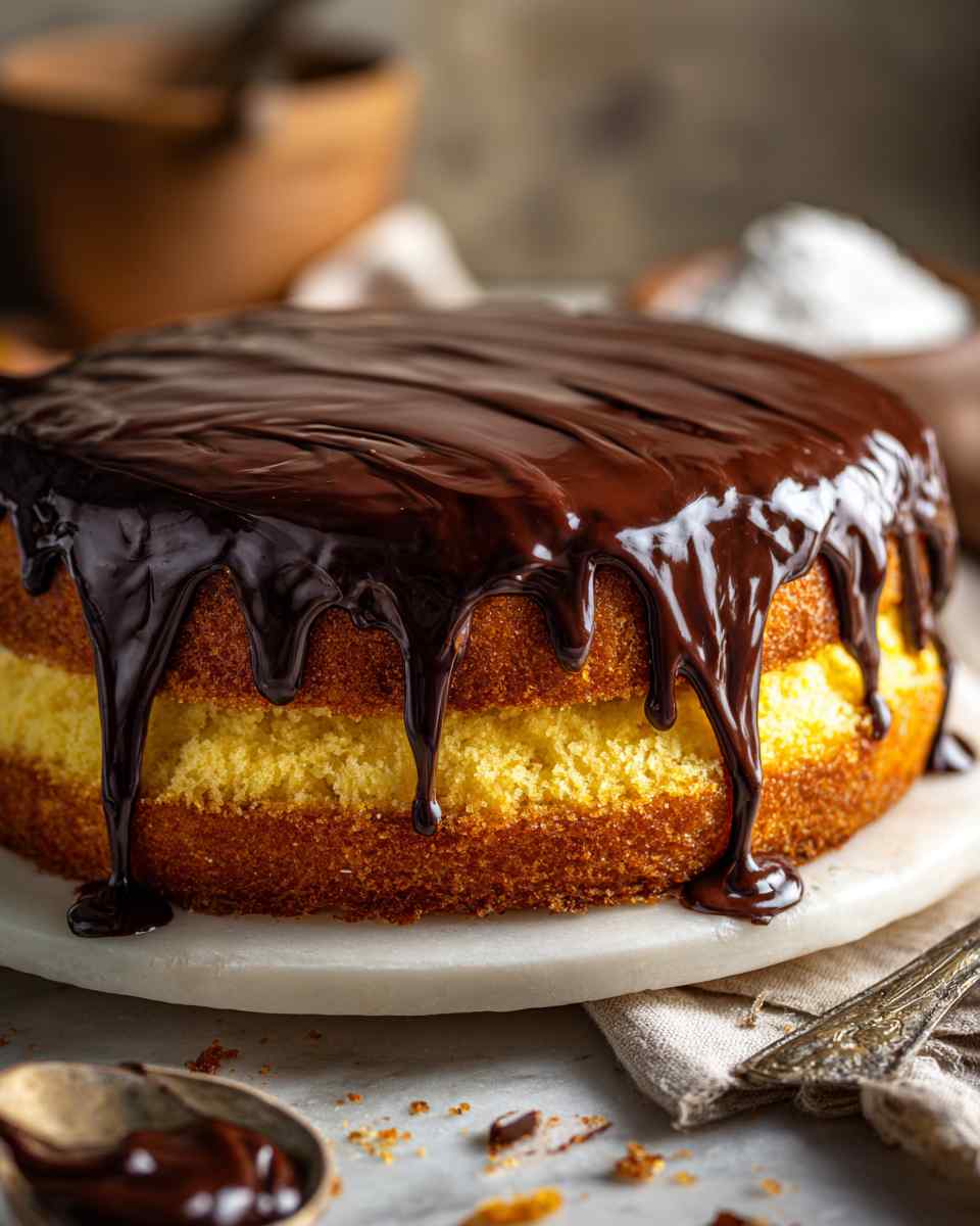 Decadent Baked Boston Cream Cake with Silky Chocolate Ganache
