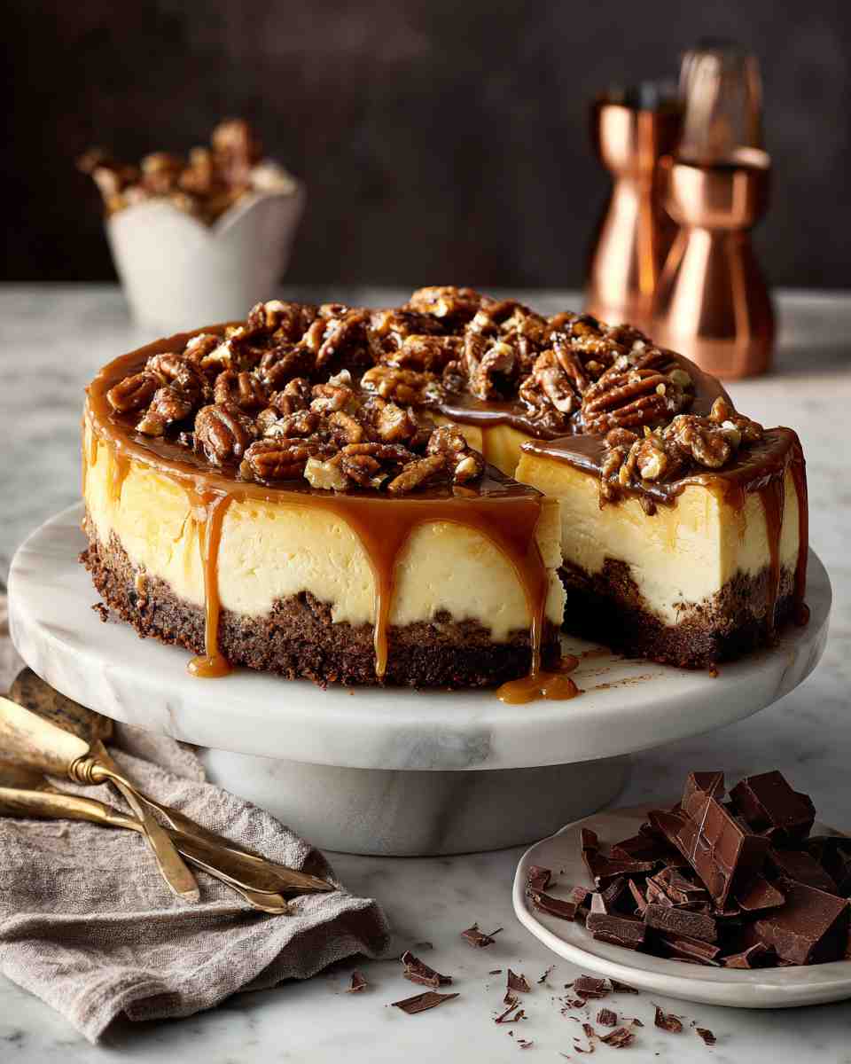 Decadent Baked Caramel Fudge Cheesecake