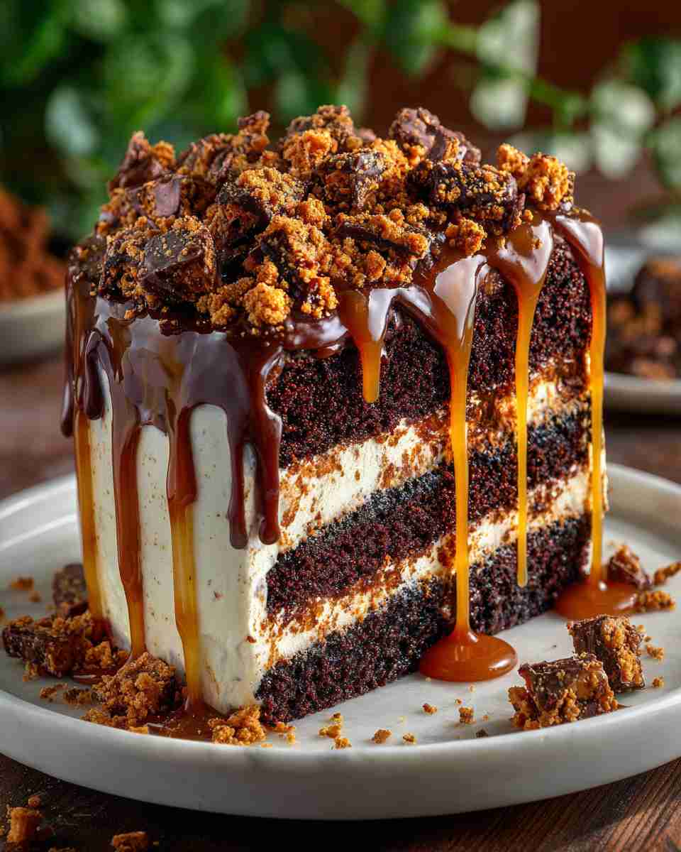 Decadent Caramel Butterfinger Cake