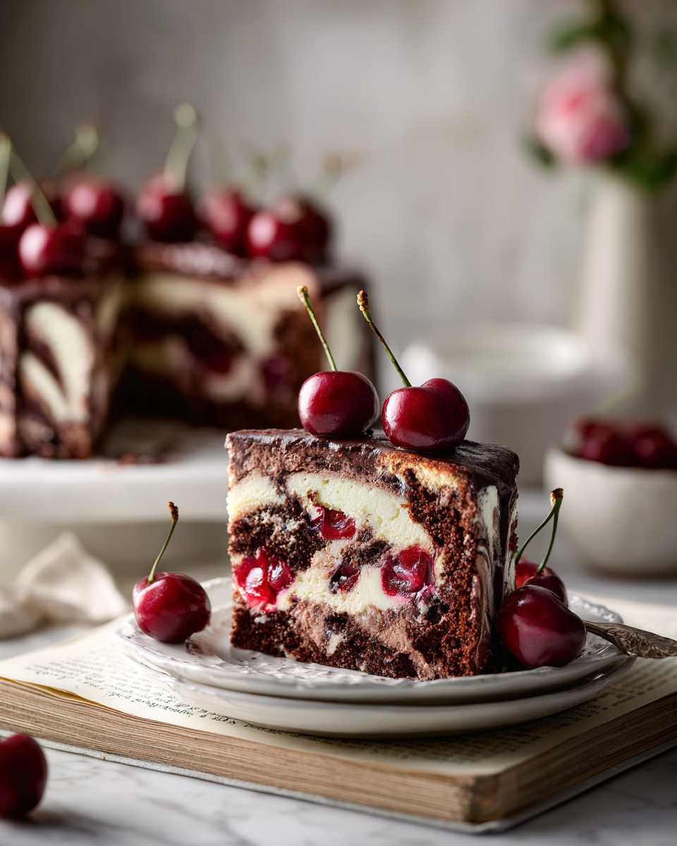 Decadent Cherry Chocolate Swirl Cake