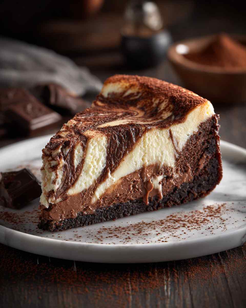 Decadent Chocolate Swirl Cheesecake with Brownie Crust
