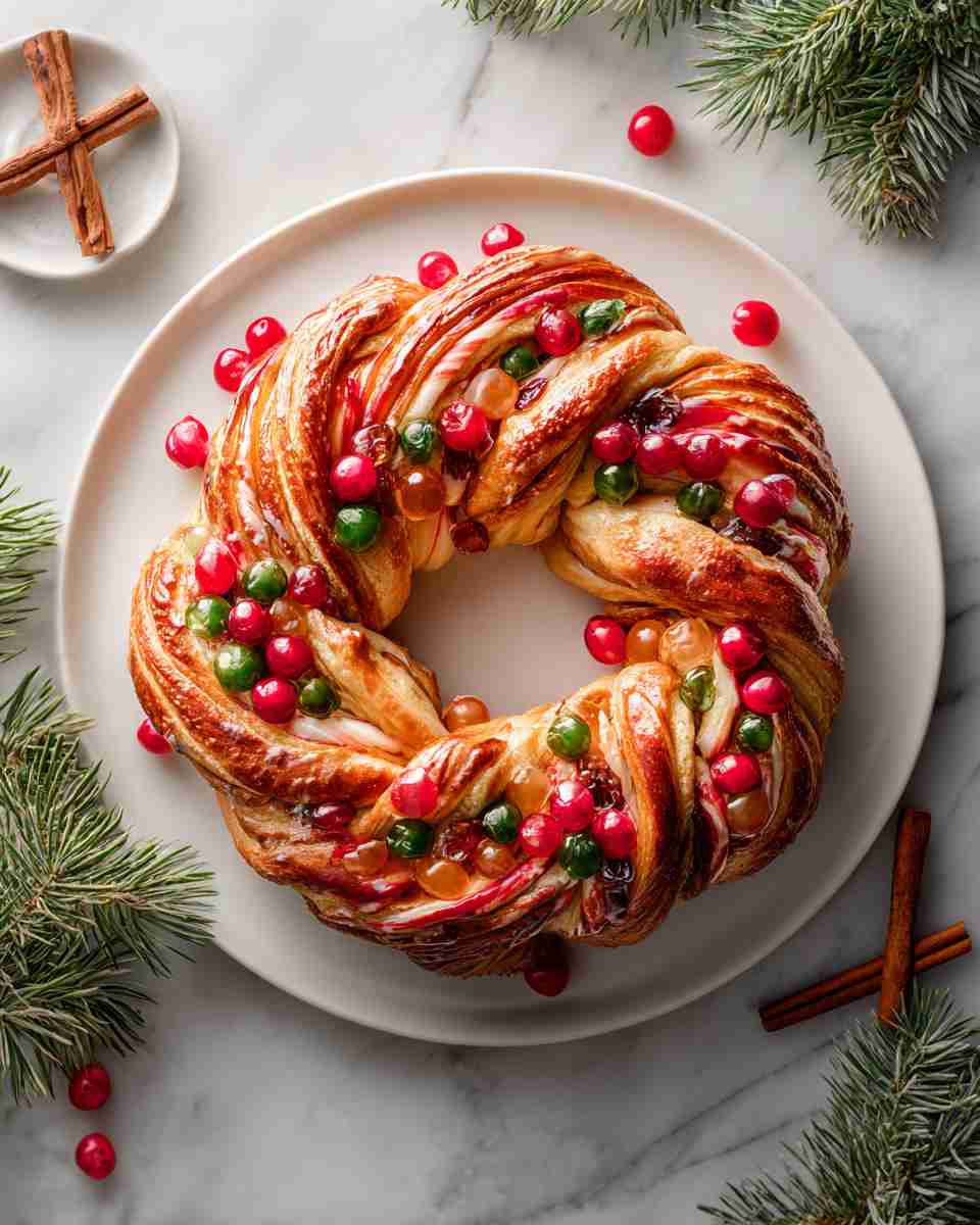 Festive Candy Cane Coffee Cake Wreath