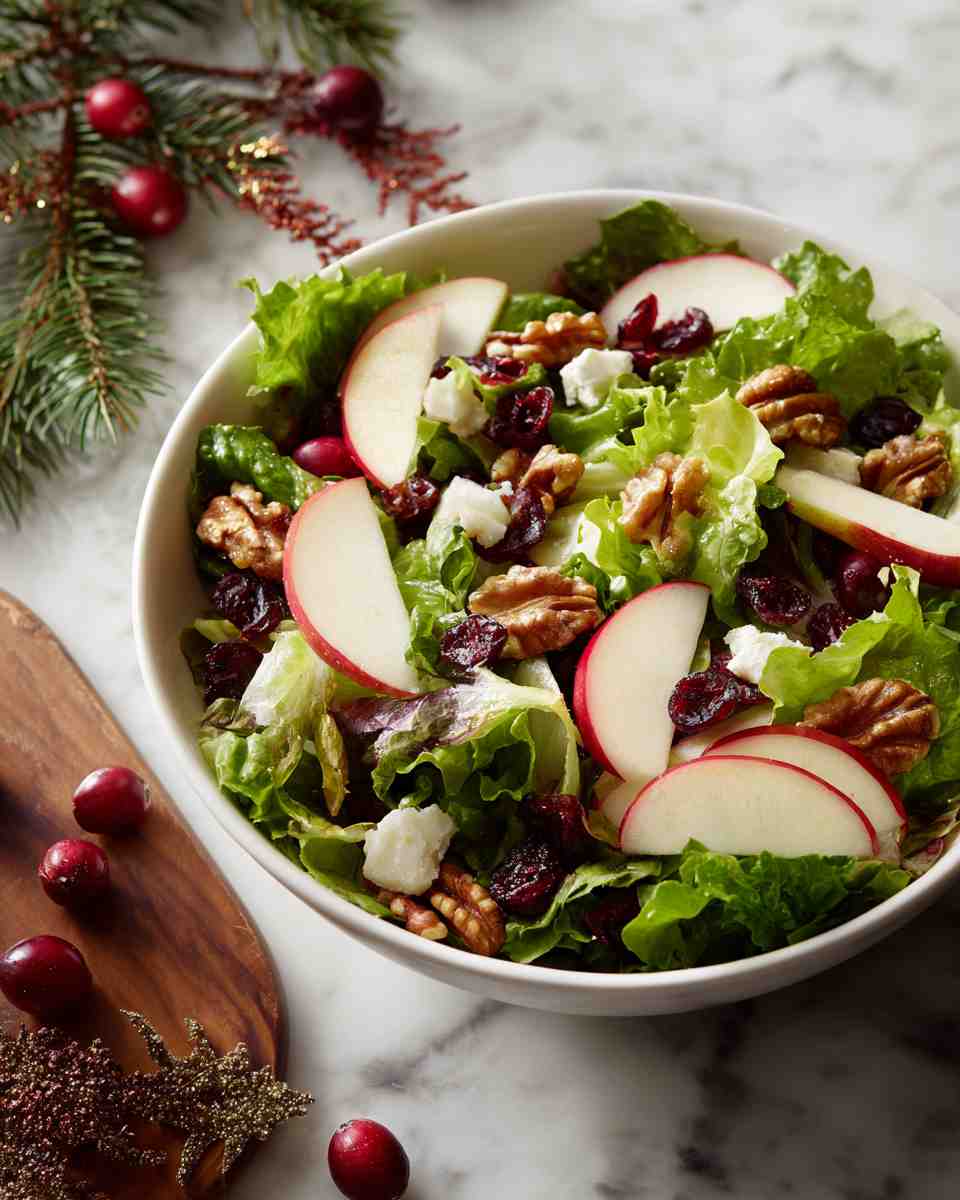 Festive Mixed Green Salad with Apples, Cranberries, and Walnuts