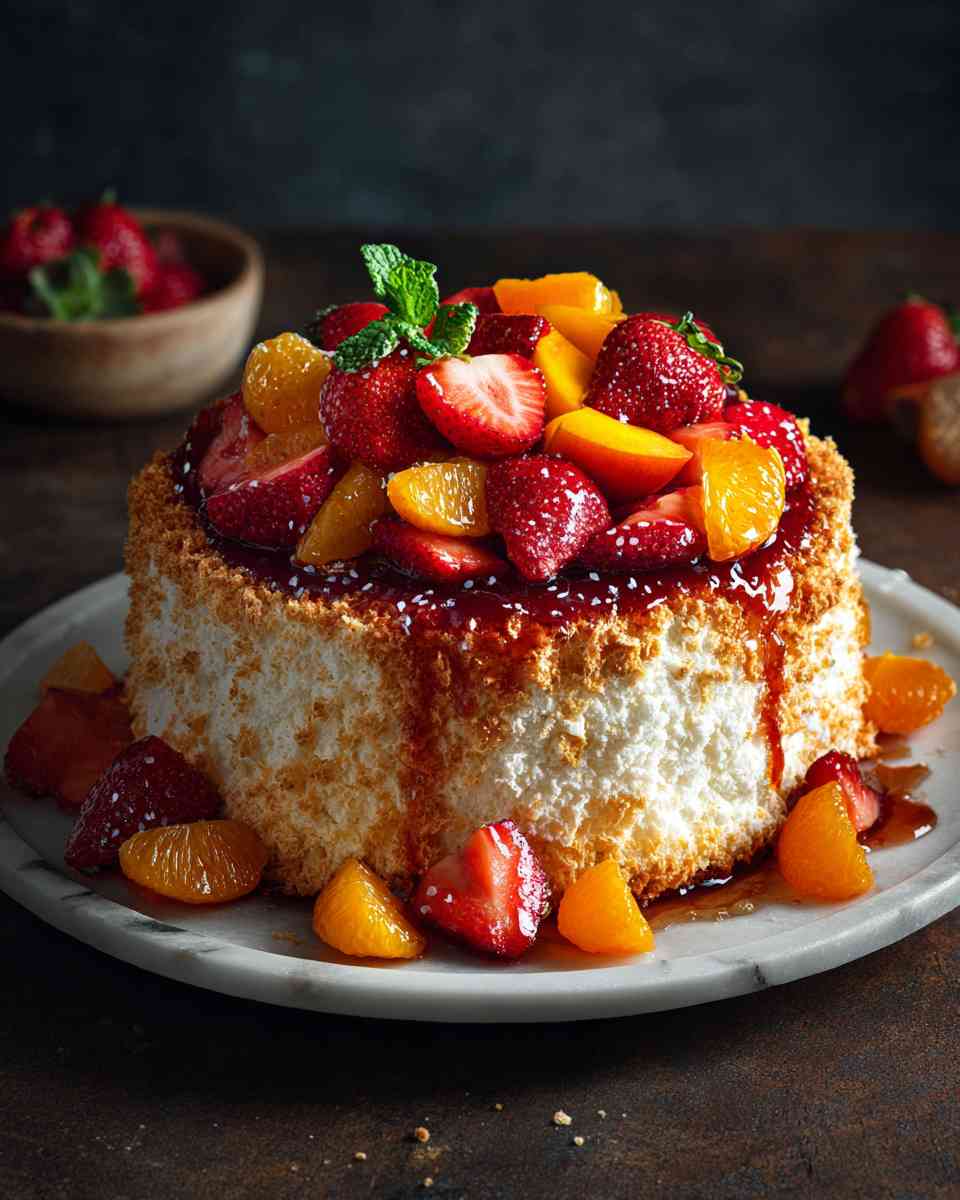 Fluffy Angel Food Cake with Vibrant Fruit Topping
