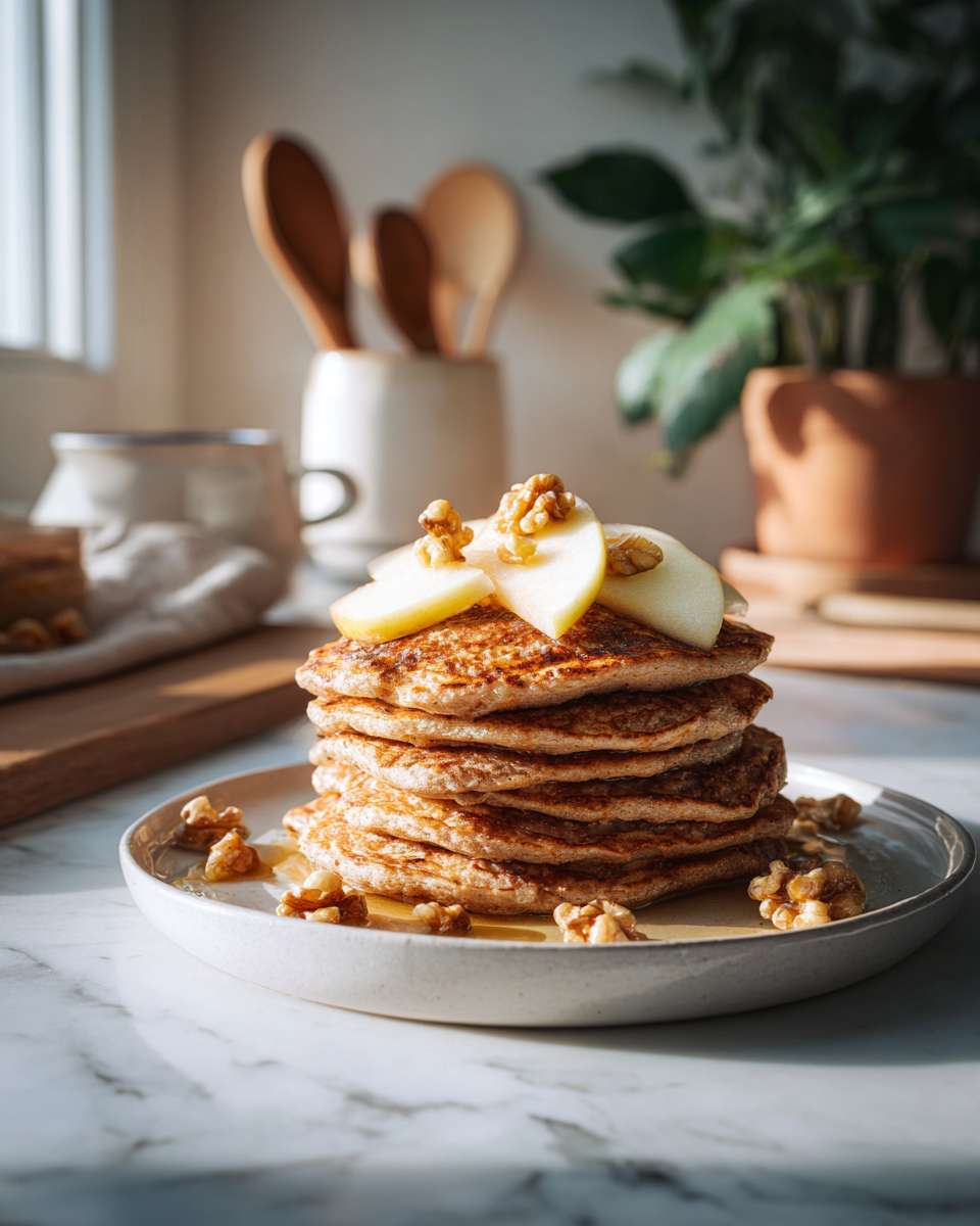 Fluffy Apple Walnut Whole Wheat Pancakes