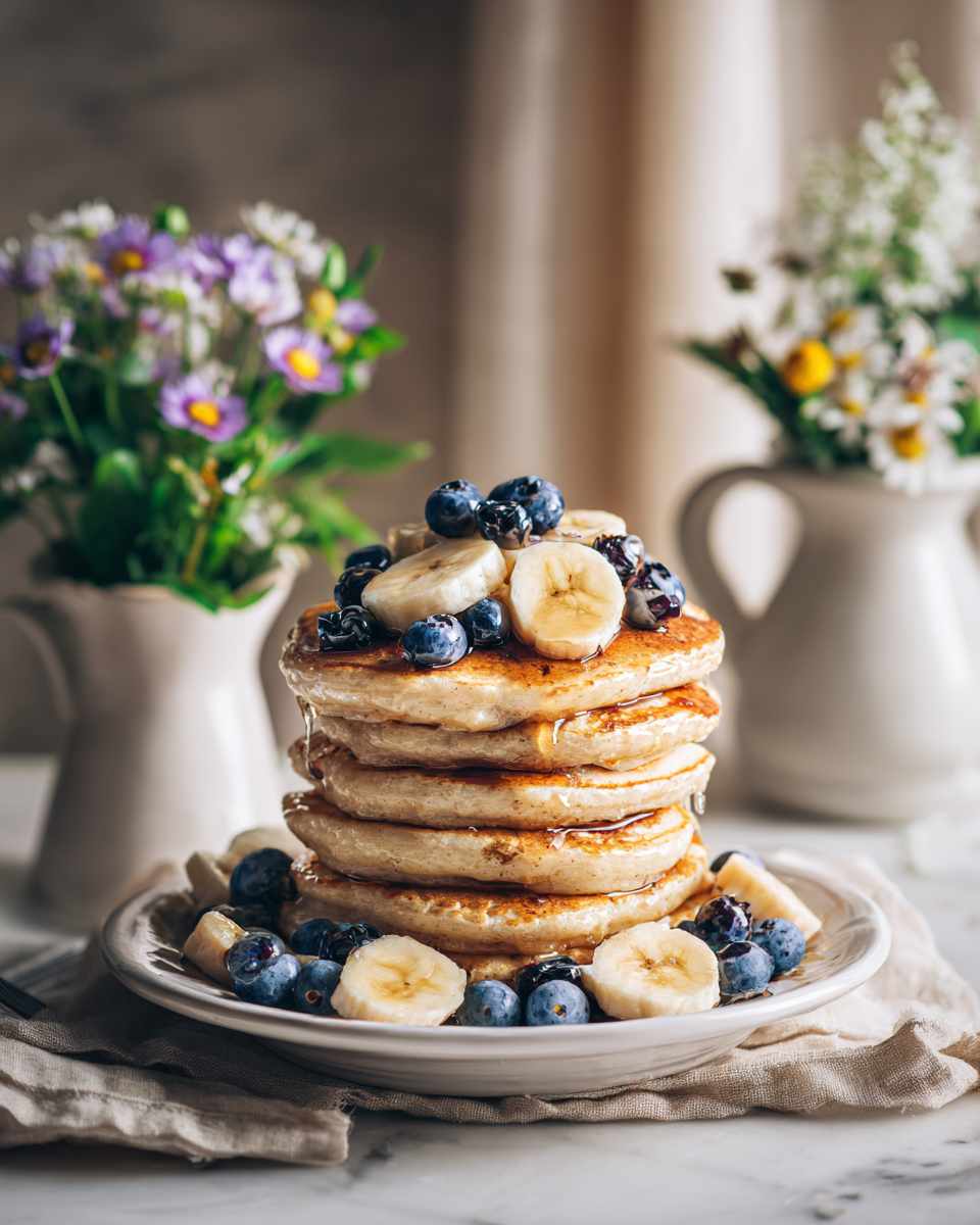 Fluffy Banana Blueberry Pancakes