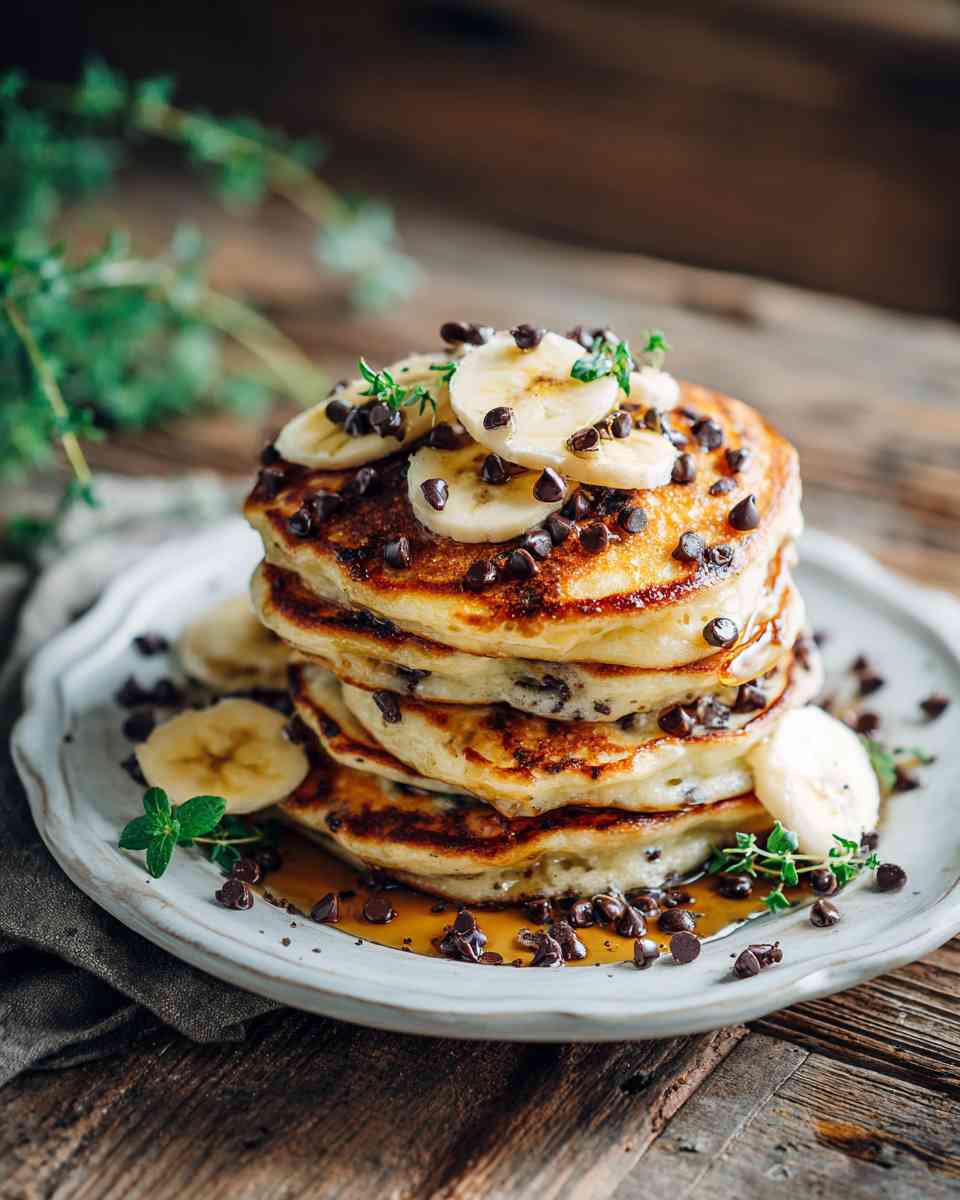 Fluffy Banana Chocolate Chip Pancakes