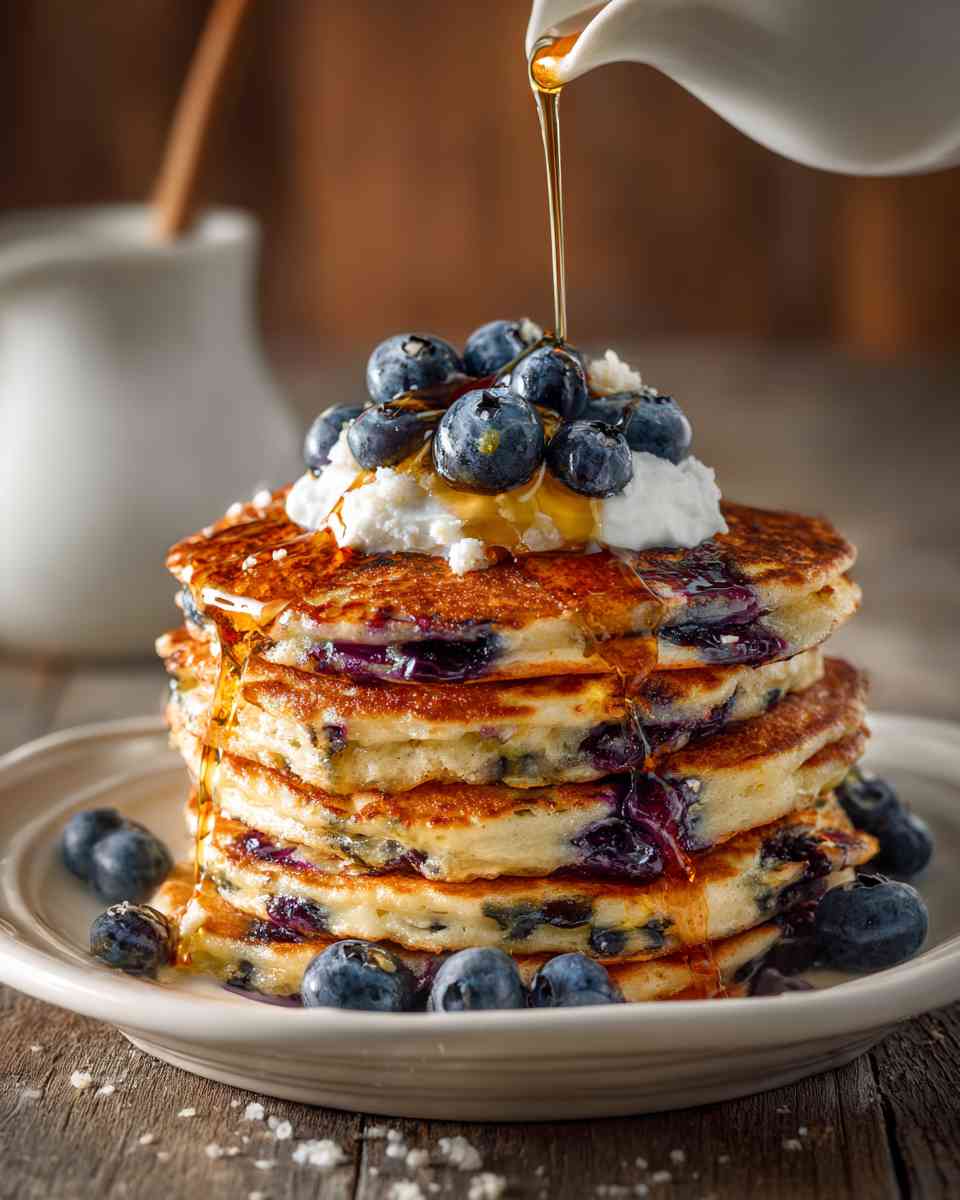 Fluffy Blueberry Oatmeal Pancakes