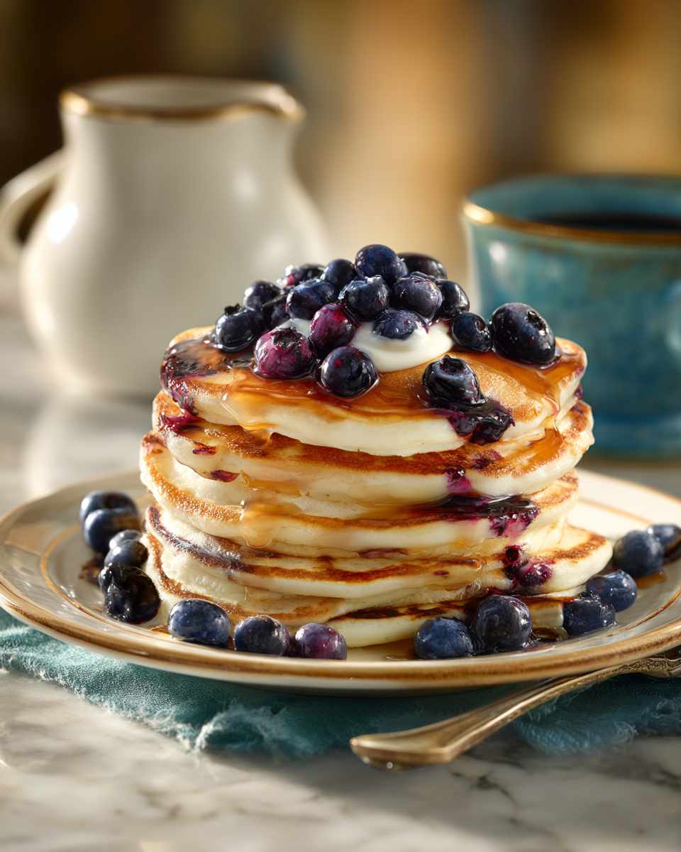 Fluffy Blueberry Sour Cream Pancakes