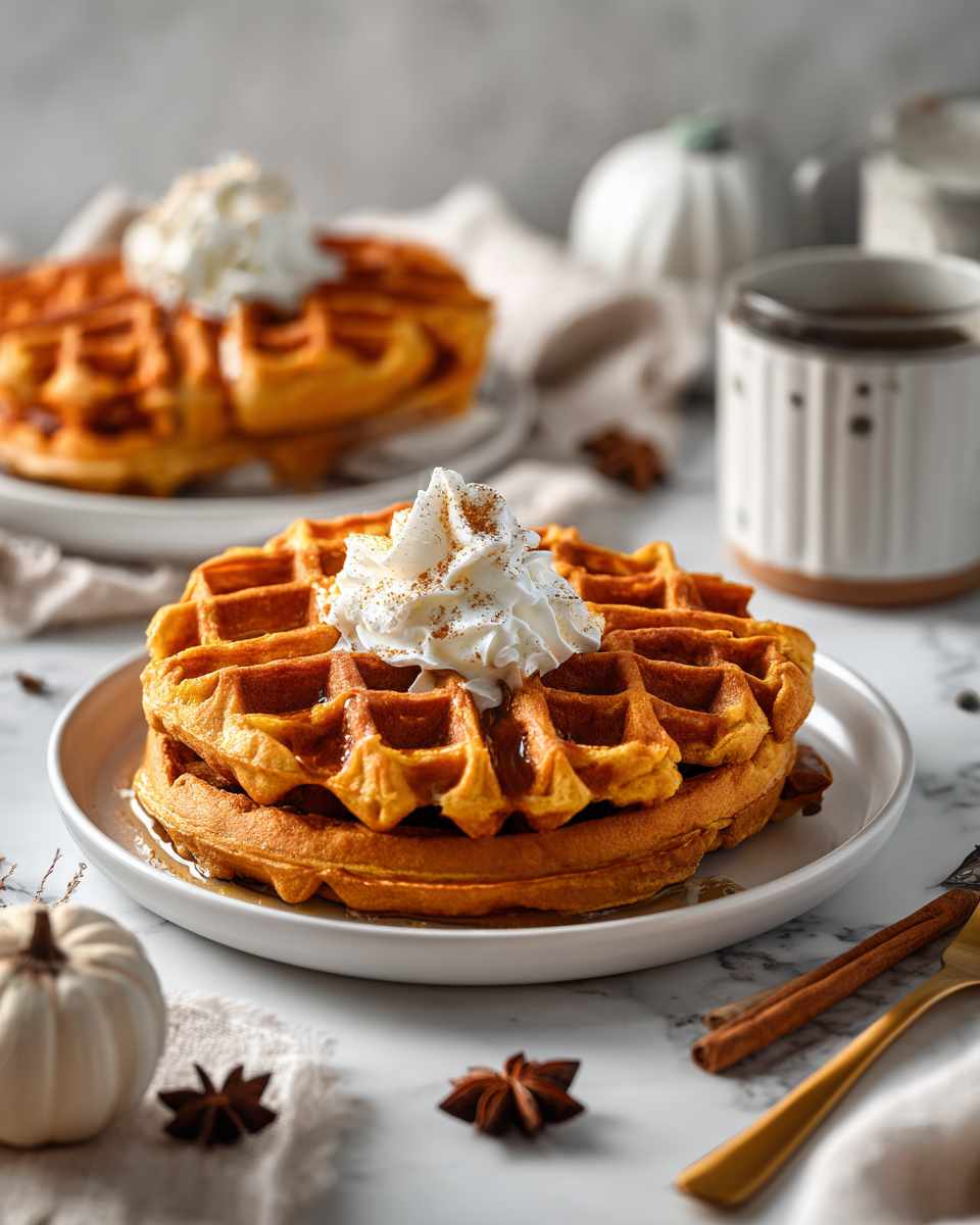 Fluffy Pumpkin Spice Waffles