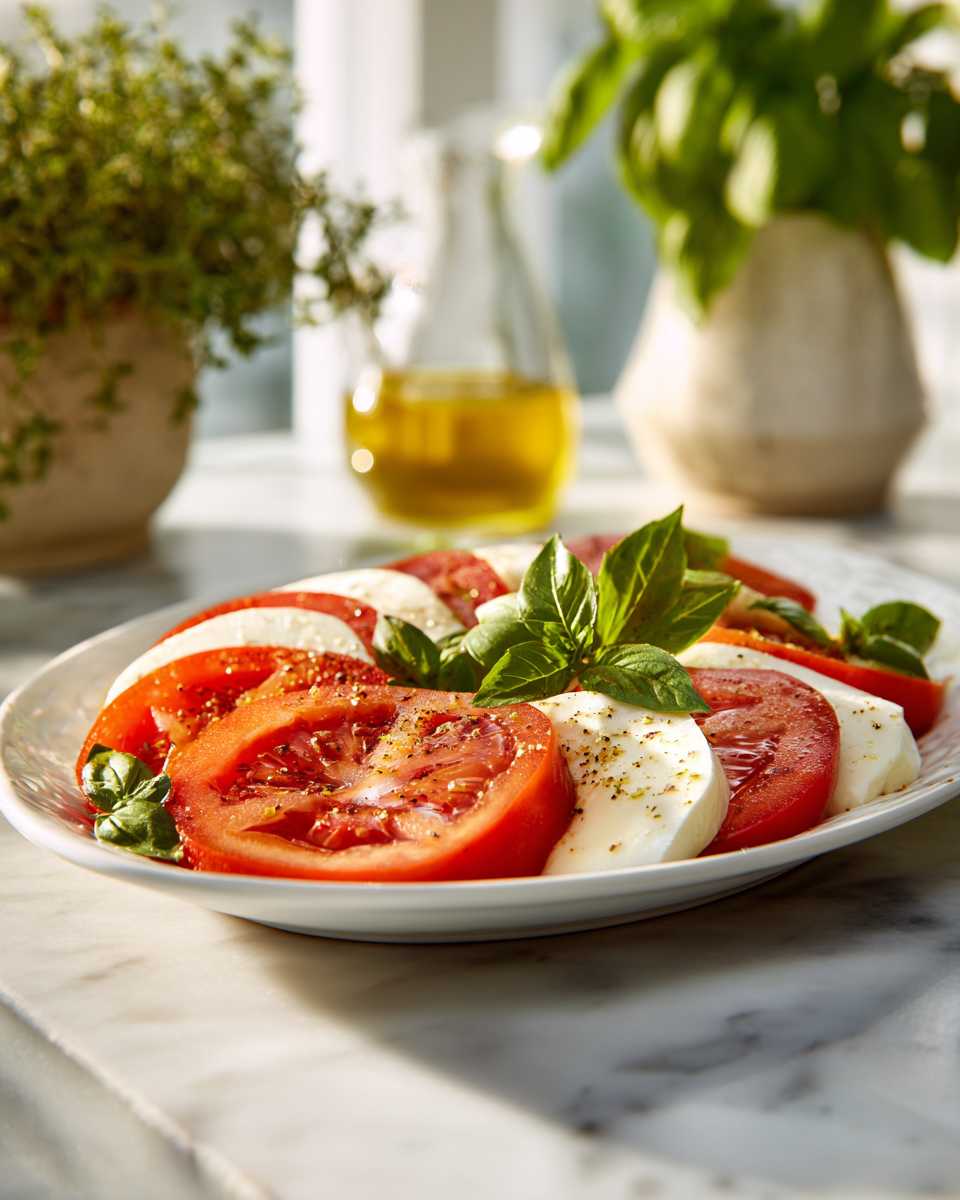 Fresh Tomato and Mozzarella Caprese Salad with Balsamic Vinaigrette