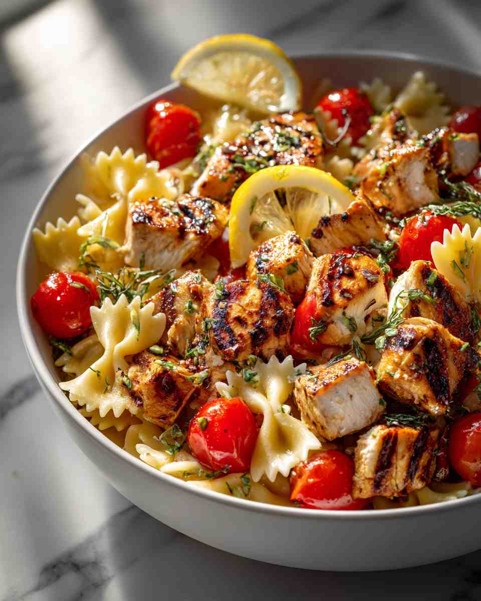 Grilled Balsamic Chicken and Bow Tie Pasta Salad