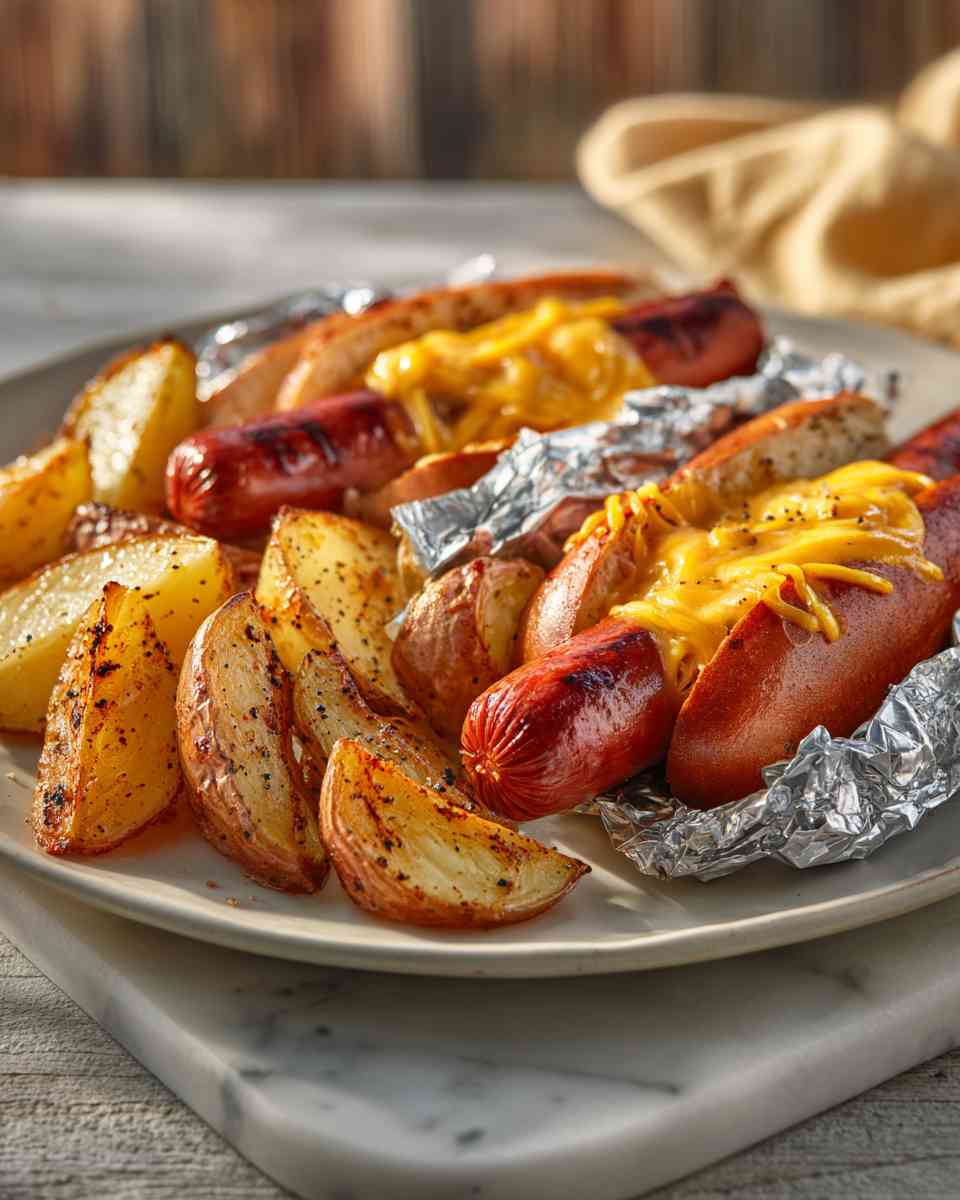Grilled BBQ Hot Dog and Potato Foil Packs