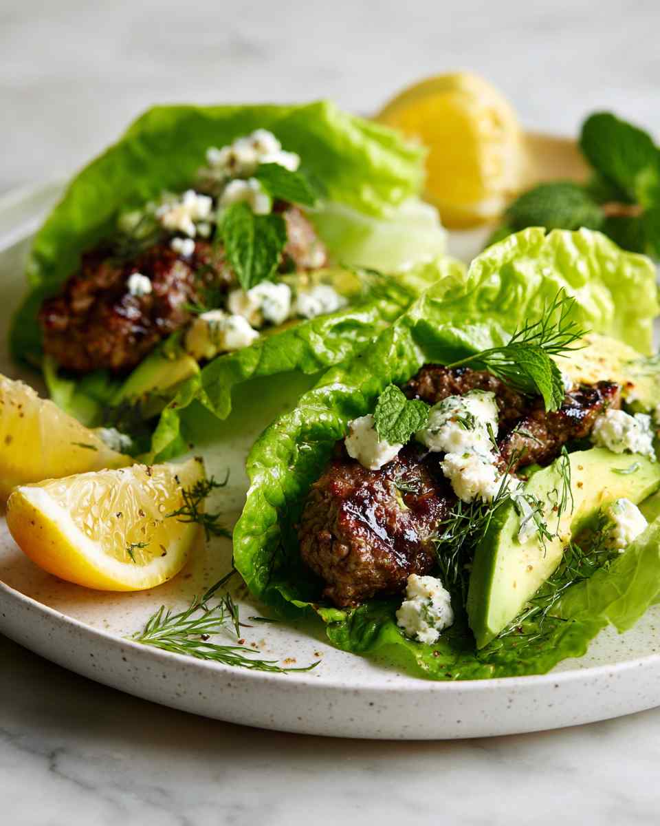 Grilled Beef and Feta Lettuce Wraps