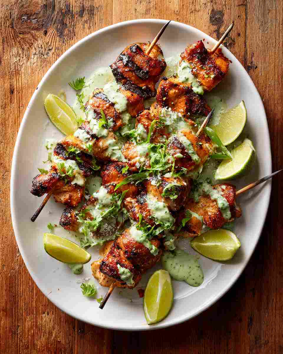 Grilled Chipotle Lime Chicken Skewers with Creamy Avocado Sauce