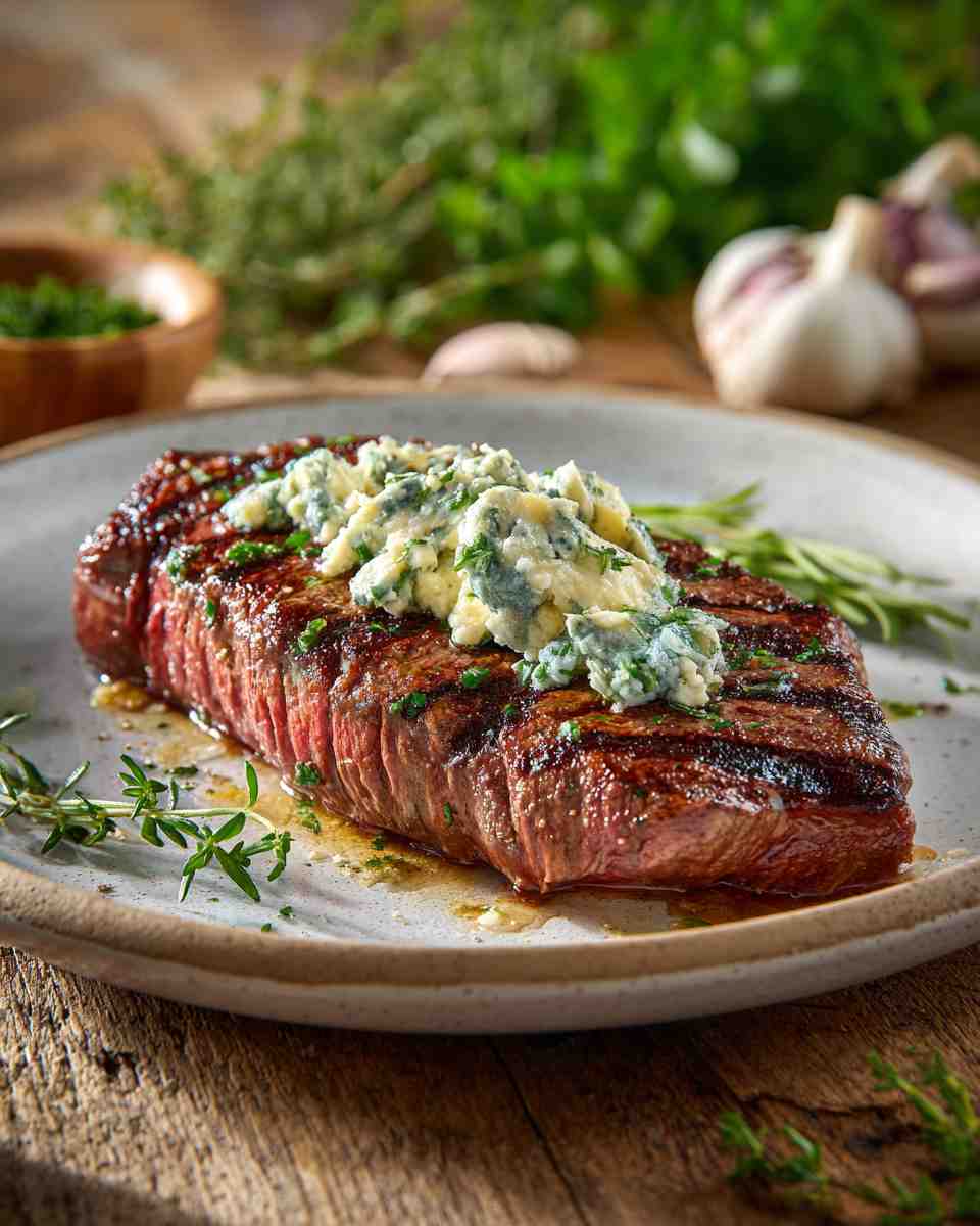Grilled Flat Iron Steak with Blue Cheese Butter