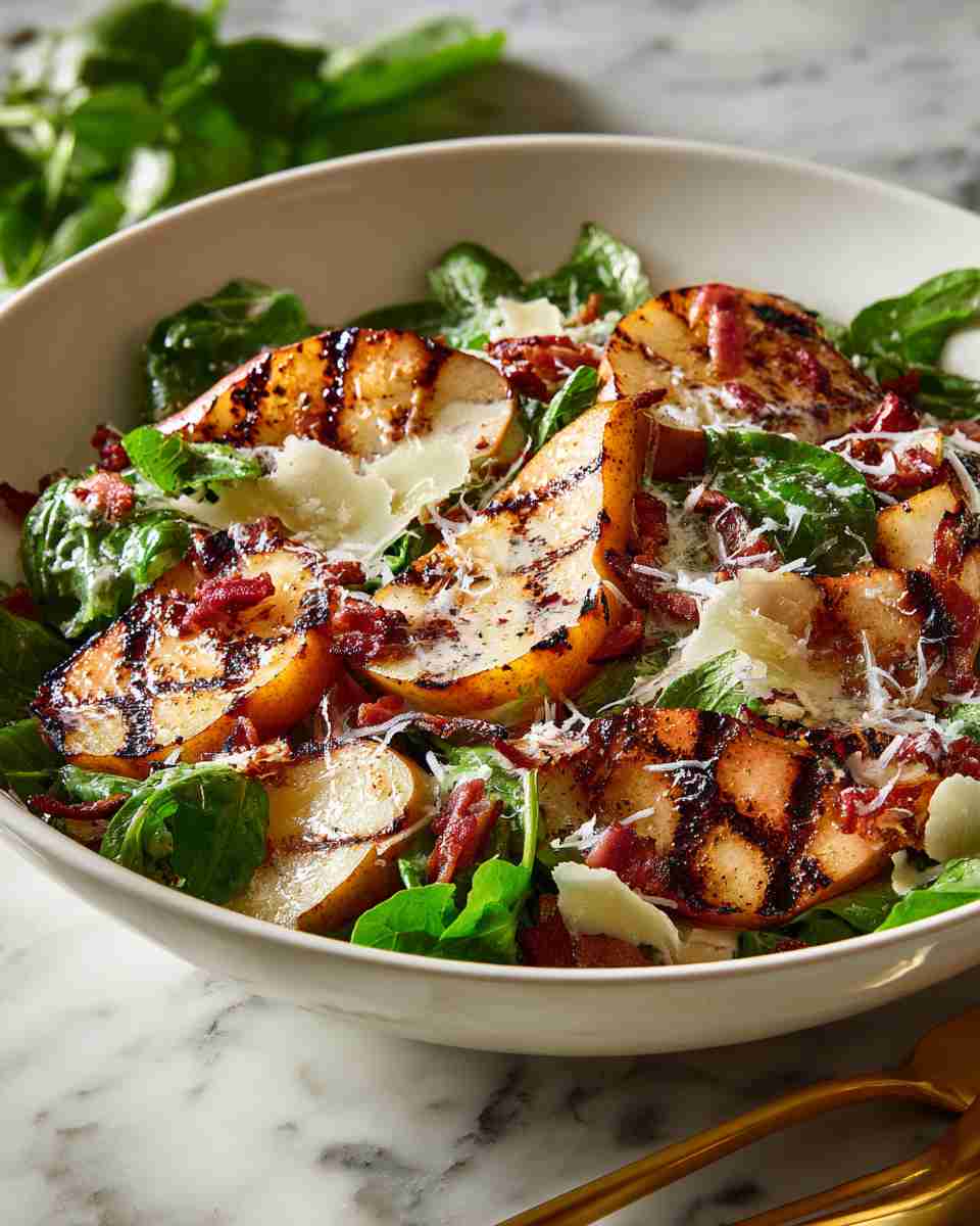 Grilled Pear and Bacon Salad with Parmesan Garlic Dressing