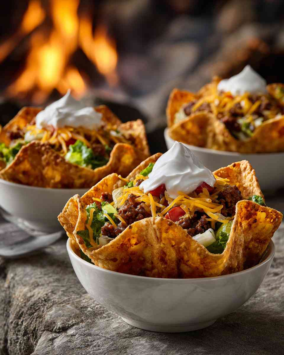 Grilled Taco Salad in Corn Chip Bowls