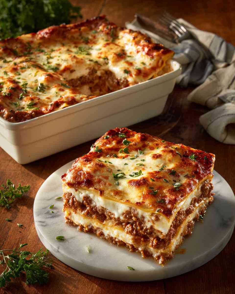 Hearty Baked Lasagna with Italian Sausage and Beef