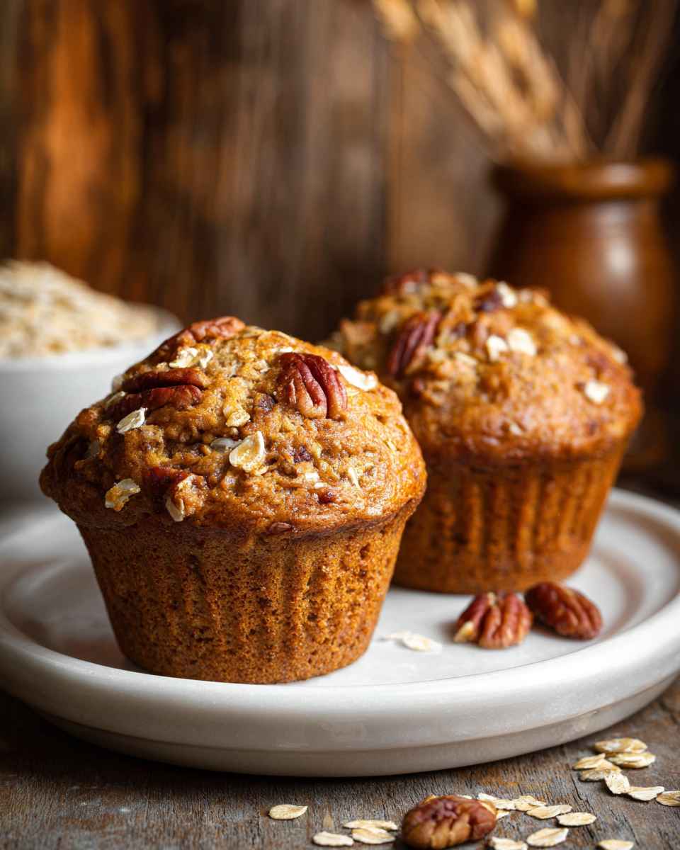 Hearty Banana Oat Muffins with Pecans