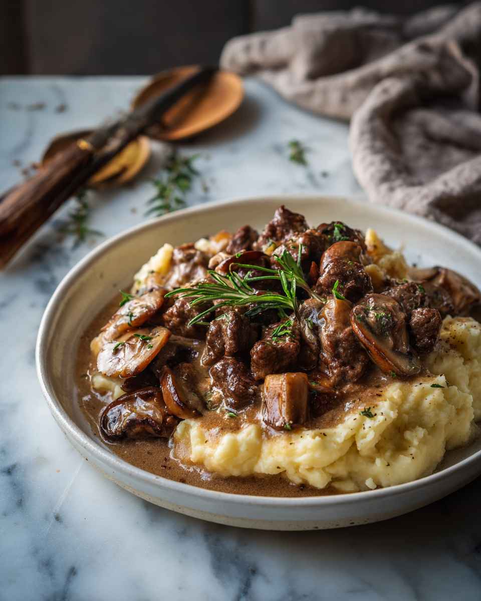 Hearty Beef and Mushroom Skillet with Creamy Smashed Potatoes