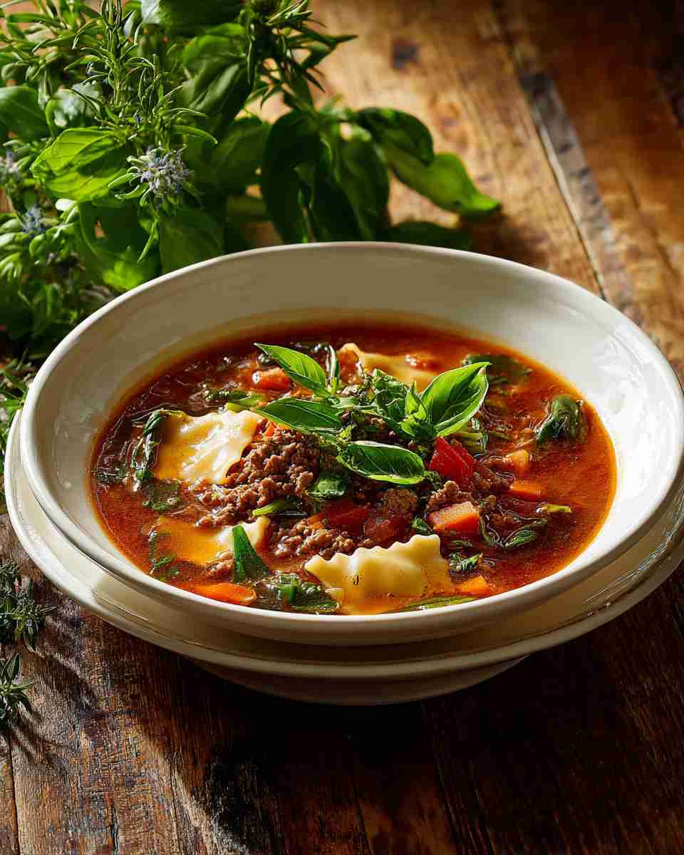 Hearty Beef and Vegetable Lasagna Soup