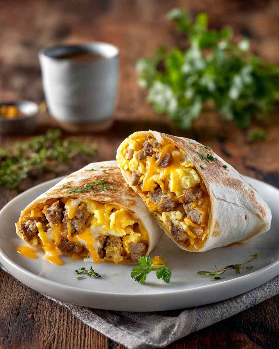 Hearty Breakfast Burritos with Hash Browns and Sausage