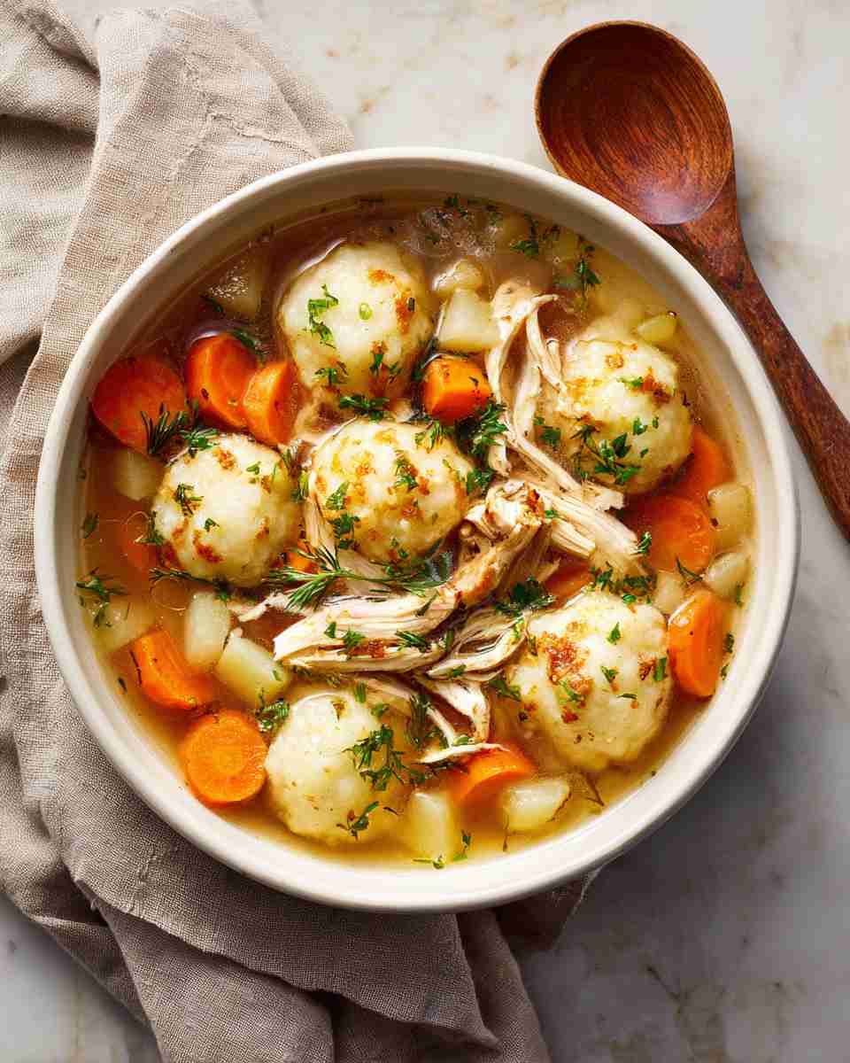 Hearty Chicken and Vegetable Soup with Fluffy Potato Dumplings