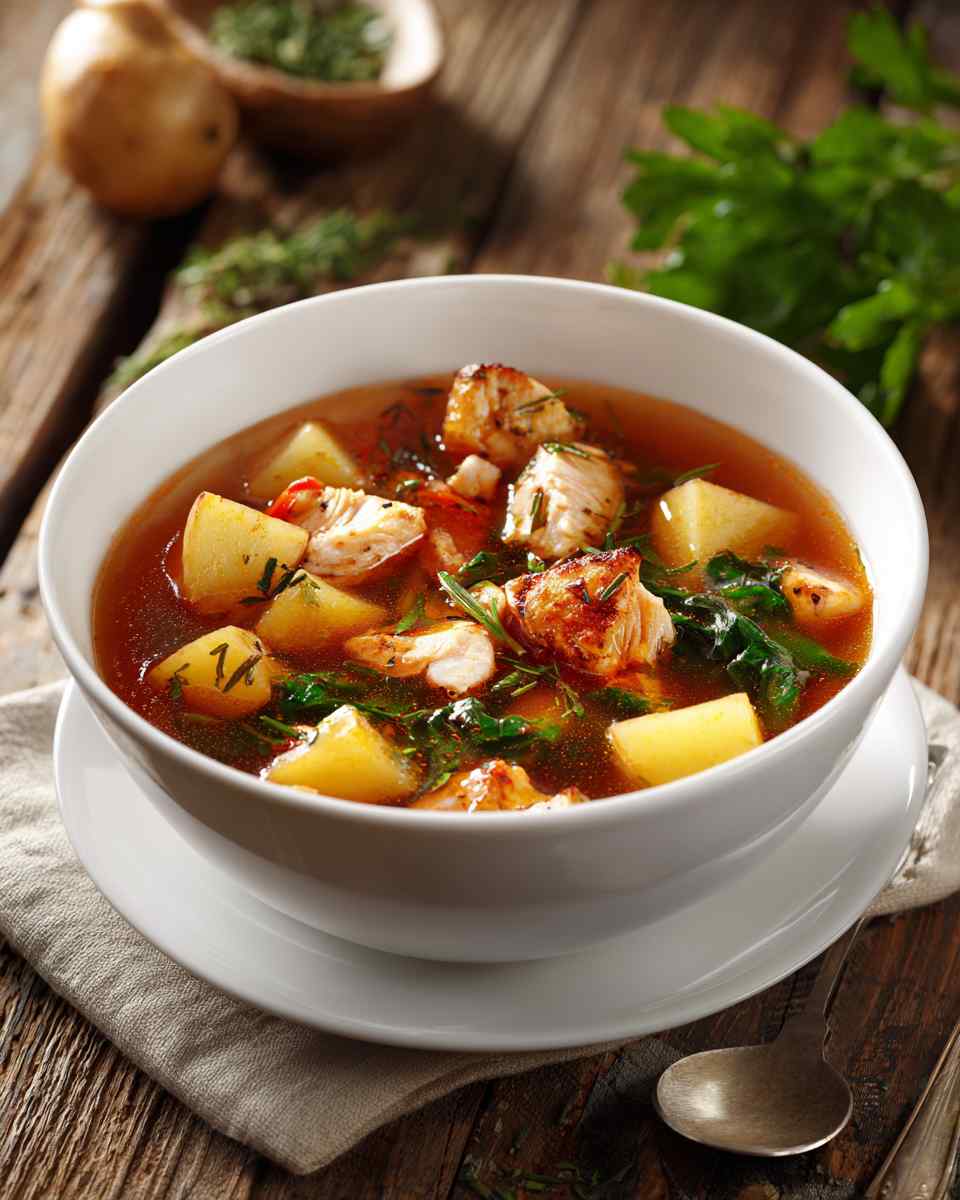 Hearty Chicken and Vegetable Soup with Roasted Potatoes