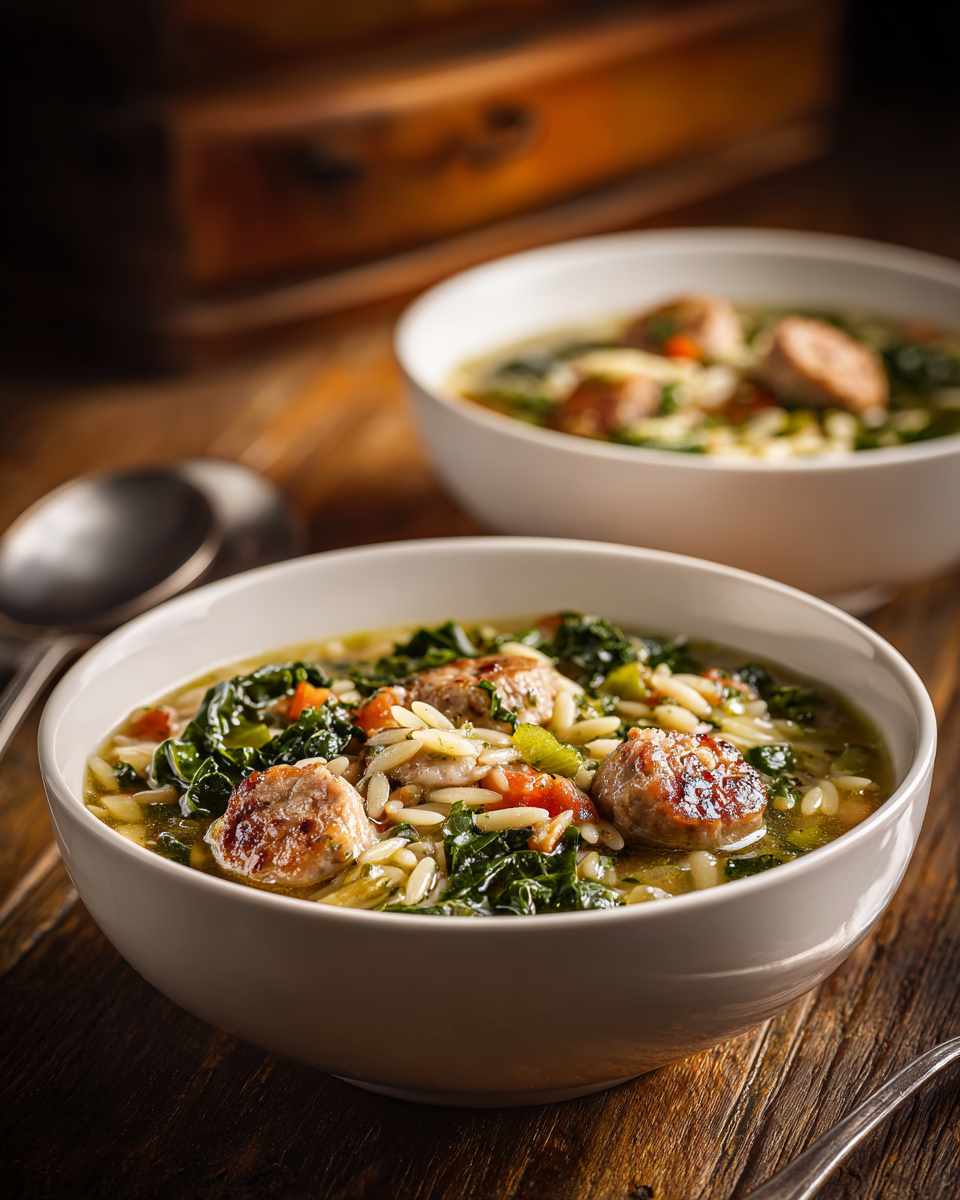 Hearty Italian Wedding Soup with Turkey Sausage and Whole Wheat Orzo