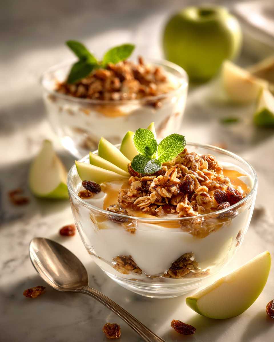 Layered Apple Yogurt Parfaits with Crunchy Granola