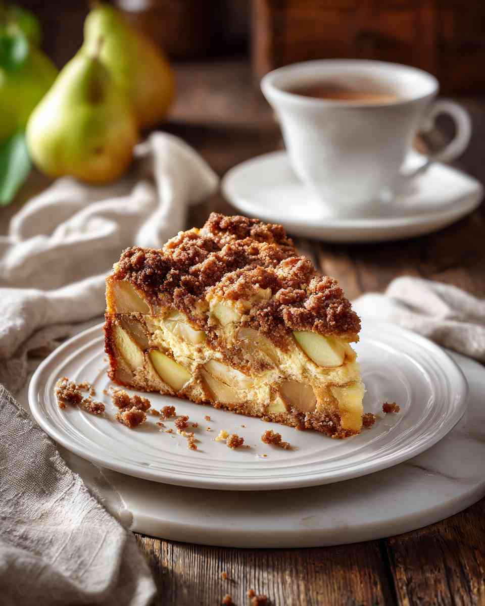 Moist Apple Pear Coffee Cake with Cinnamon Pecan Streusel
