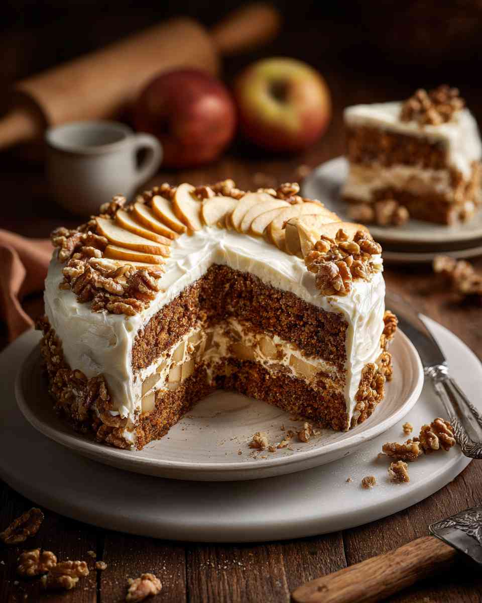 Moist Apple Walnut Spice Cake with Cream Cheese Frosting