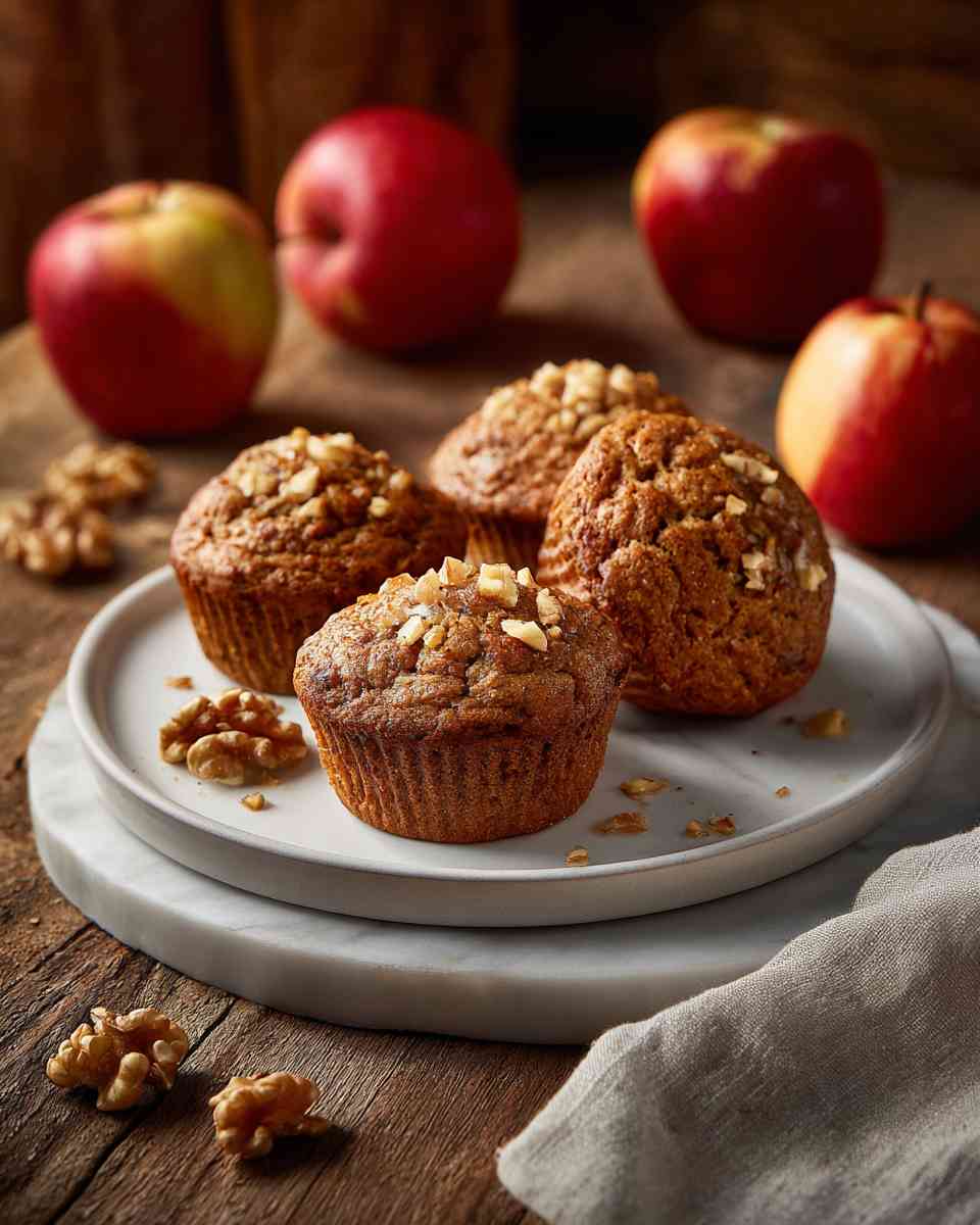 Moist Baked Apple Walnut Bran Muffins