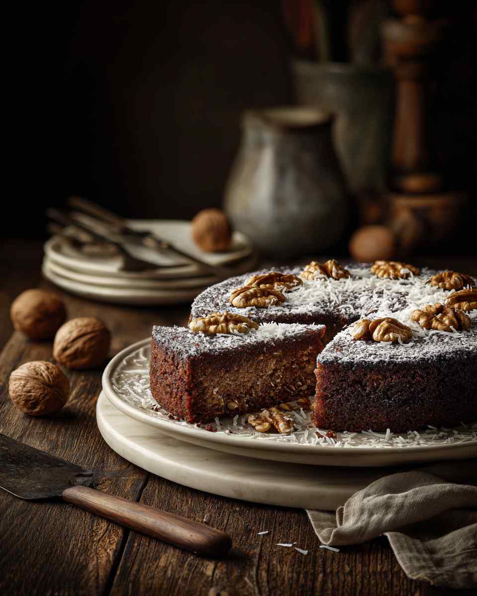 Moist Baked Black Walnut and Coconut Cake